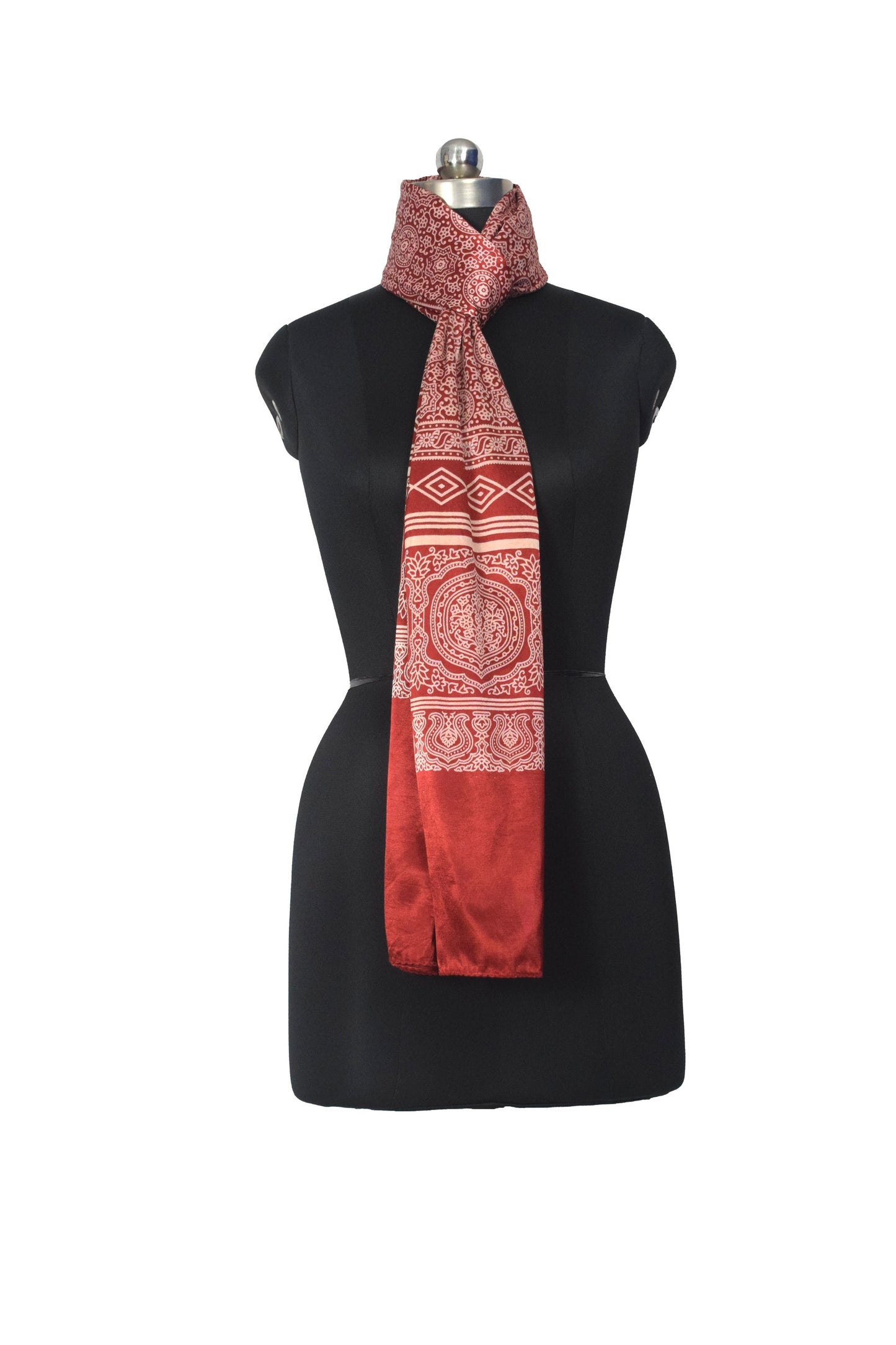 Ajrakh Mashru Silk Screen Print Hand Printed Stole  - 2.1 Mtr Length    -  SKU : JH26101F