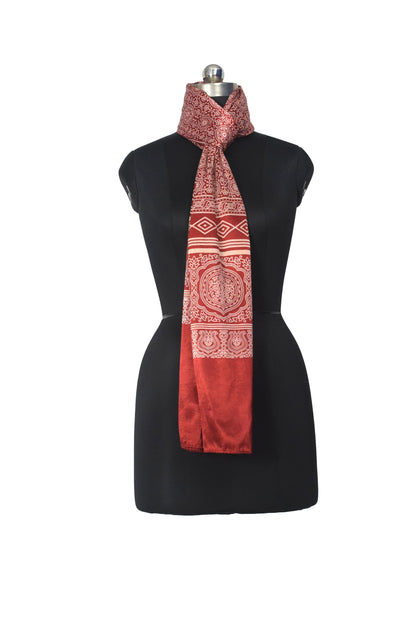 Ajrakh Mashru Silk Screen Print Hand Printed Stole  - 2.1 Mtr Length    -  SKU : JH26101F