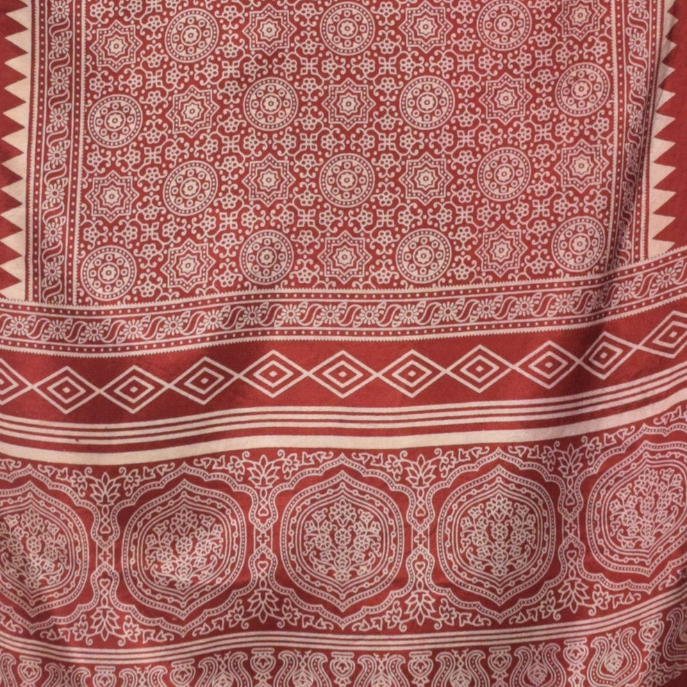 Ajrakh Mashru Silk Screen Print Hand Printed Stole  - 2.1 Mtr Length    -  SKU : JH26101F