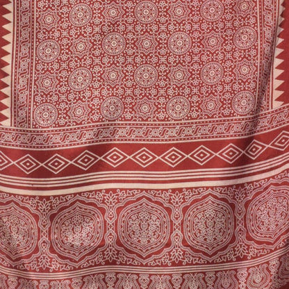Ajrakh Mashru Silk Screen Print Hand Printed Stole  - 2.1 Mtr Length    -  SKU : JH26101F