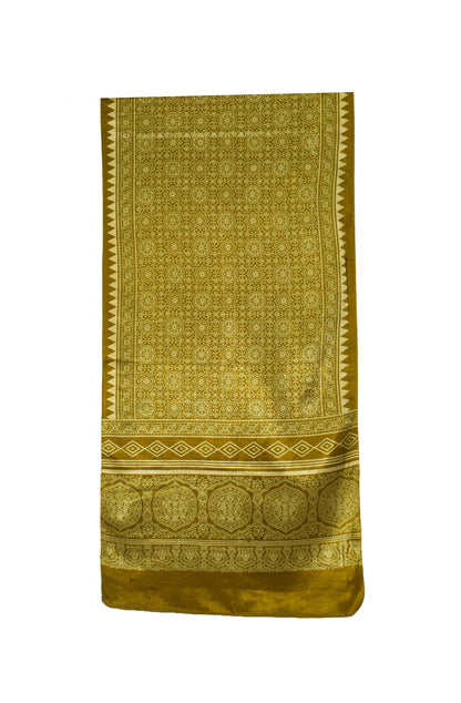 Ajrakh Mashru Silk Screen Print Hand Printed Stole  - 2.1 Mtr Length    -  SKU : JH26101B