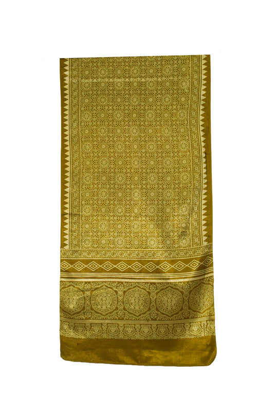 Ajrakh Mashru Silk Screen Print Hand Printed Stole  - 2.1 Mtr Length    -  SKU : JH26101B