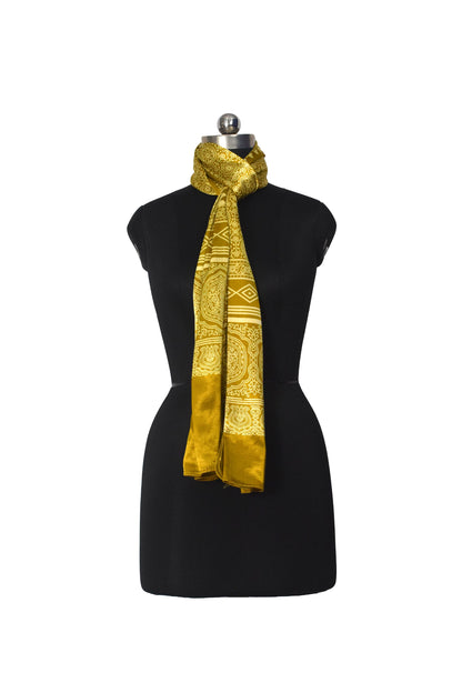 Ajrakh Mashru Silk Screen Print Hand Printed Stole  - 2.1 Mtr Length    -  SKU : JH26101B