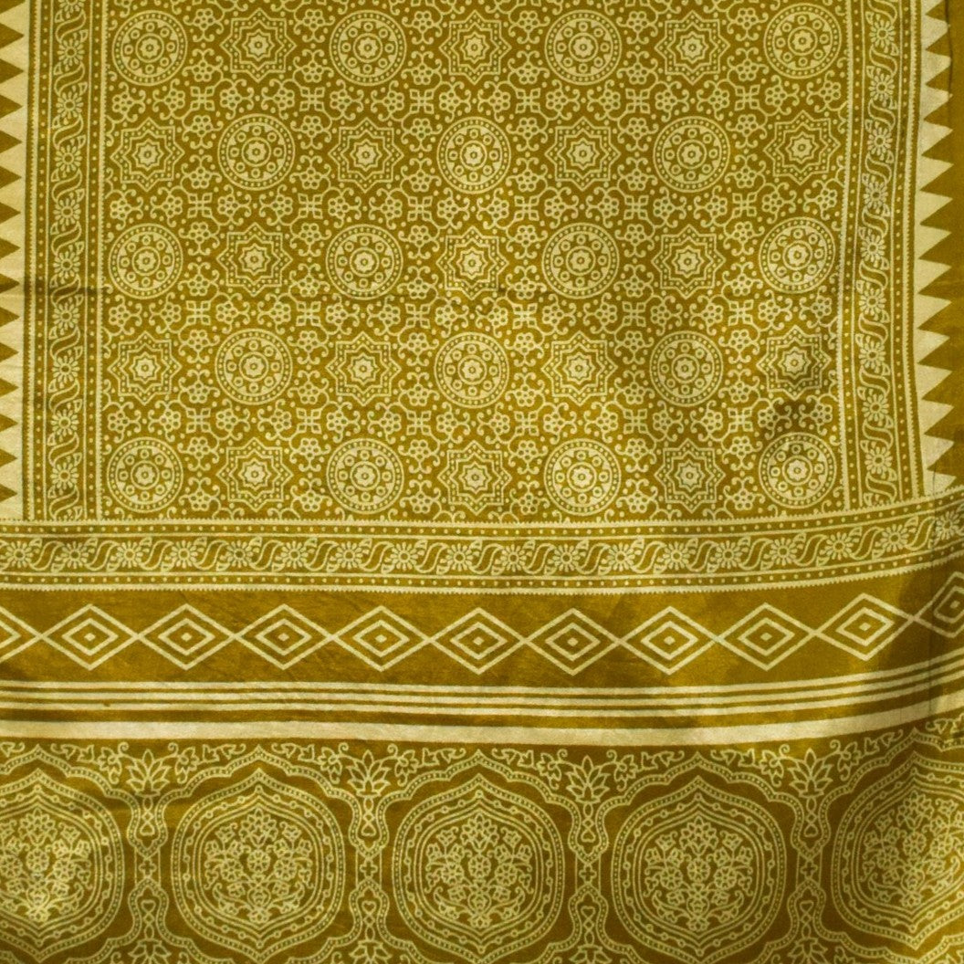Ajrakh Mashru Silk Screen Print Hand Printed Stole  - 2.1 Mtr Length    -  SKU : JH26101B