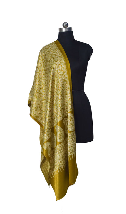Ajrakh Mashru Silk Screen Print Hand Printed Stole  - 2.1 Mtr Length    -  SKU : JH26101C