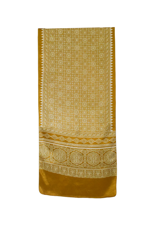 Ajrakh Mashru Silk Screen Print Hand Printed Stole  - 2.1 Mtr Length    -  SKU : JH26101H