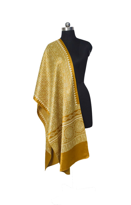 Ajrakh Mashru Silk Screen Print Hand Printed Stole  - 2.1 Mtr Length    -  SKU : JH26101H
