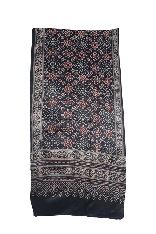 Patola Print Mashru Silk Three Colour Print ( 3 Kam ) Screen Print Stole  - 2.1 Mtr Length    -  SKU : JH24201F