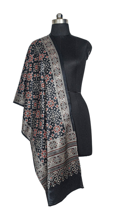 Patola Print Mashru Silk Three Colour Print ( 3 Kam ) Screen Print Stole  - 2.1 Mtr Length    -  SKU : JH24201F