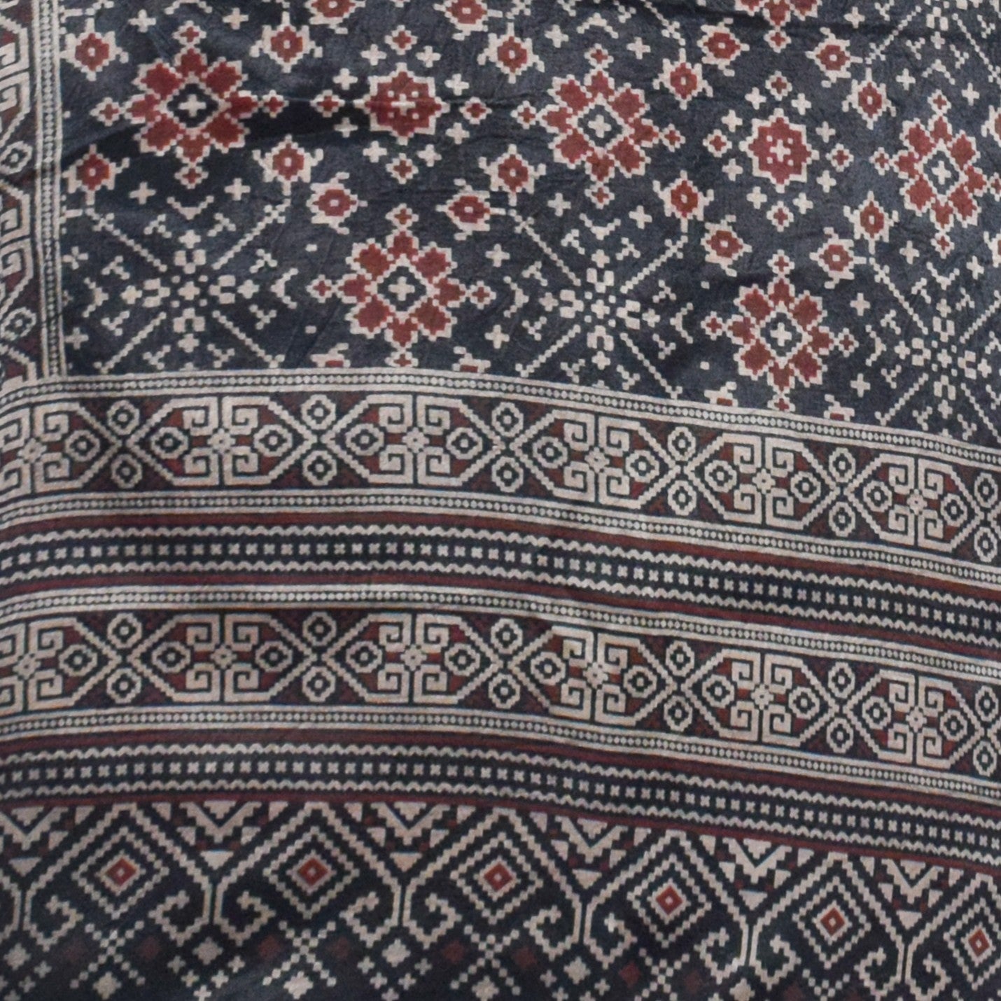 Patola Print Mashru Silk Three Colour Print ( 3 Kam ) Screen Print Stole  - 2.1 Mtr Length    -  SKU : JH24201F