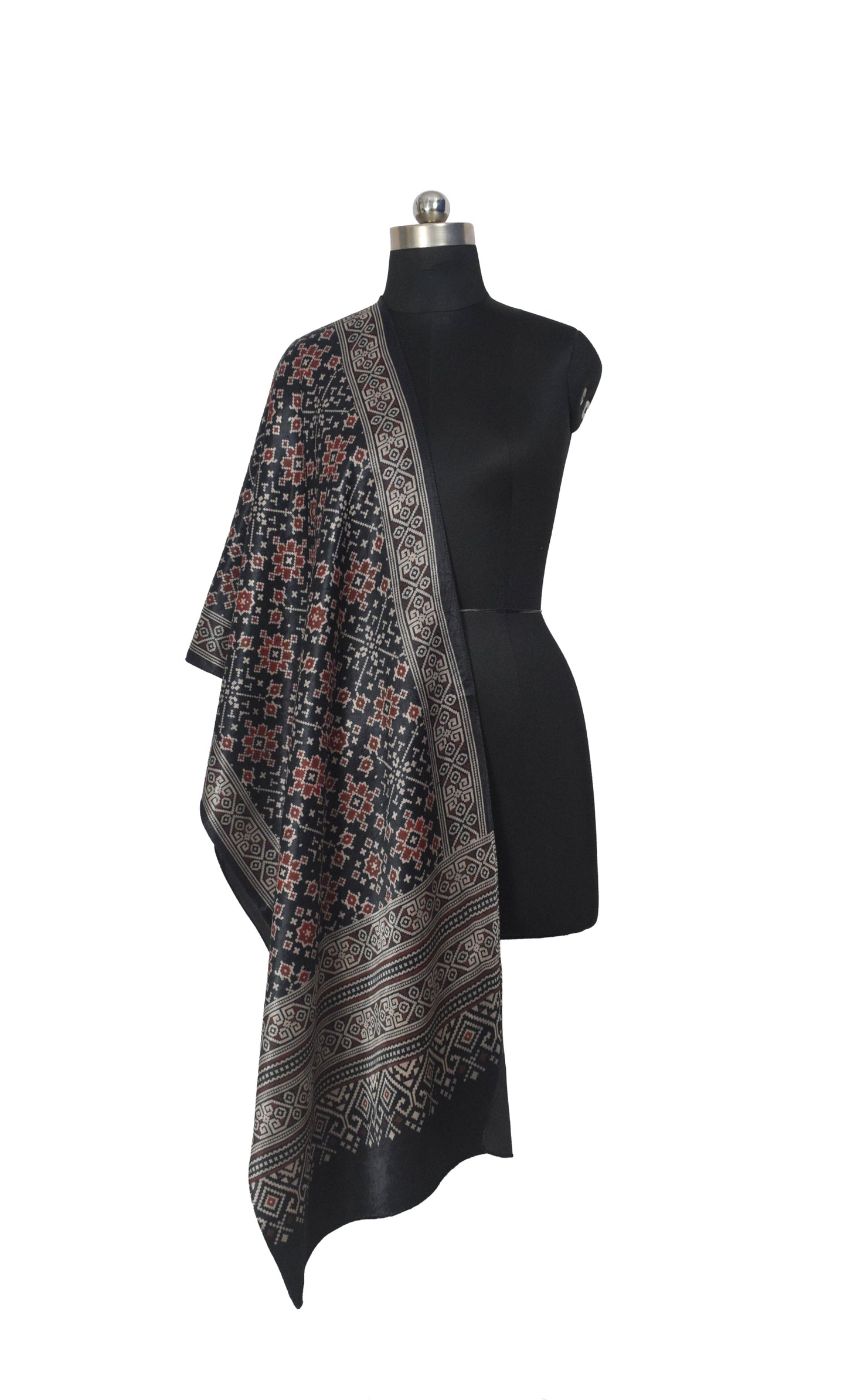 Patola Print Mashru Silk Three Colour Print ( 3 Kam ) Screen Print Stole  - 2.1 Mtr Length    -  SKU : JH26102A