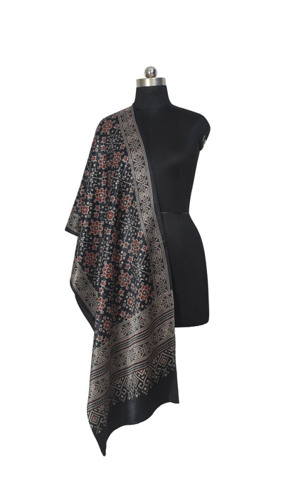 Patola Print Mashru Silk Three Colour Print ( 3 Kam ) Screen Print Stole  - 2.1 Mtr Length    -  SKU : JH26102A