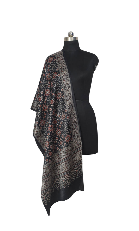 Patola Print Mashru Silk Three Colour Print ( 3 Kam ) Screen Print Stole  - 2.1 Mtr Length    -  SKU : JH26102A