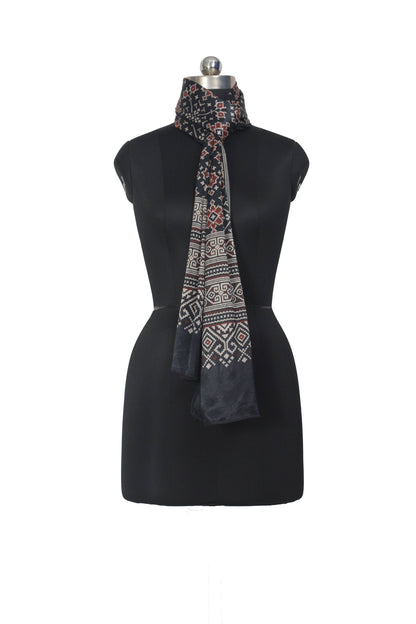 Patola Print Mashru Silk Three Colour Print ( 3 Kam ) Screen Print Stole  - 2.1 Mtr Length    -  SKU : JH26102A