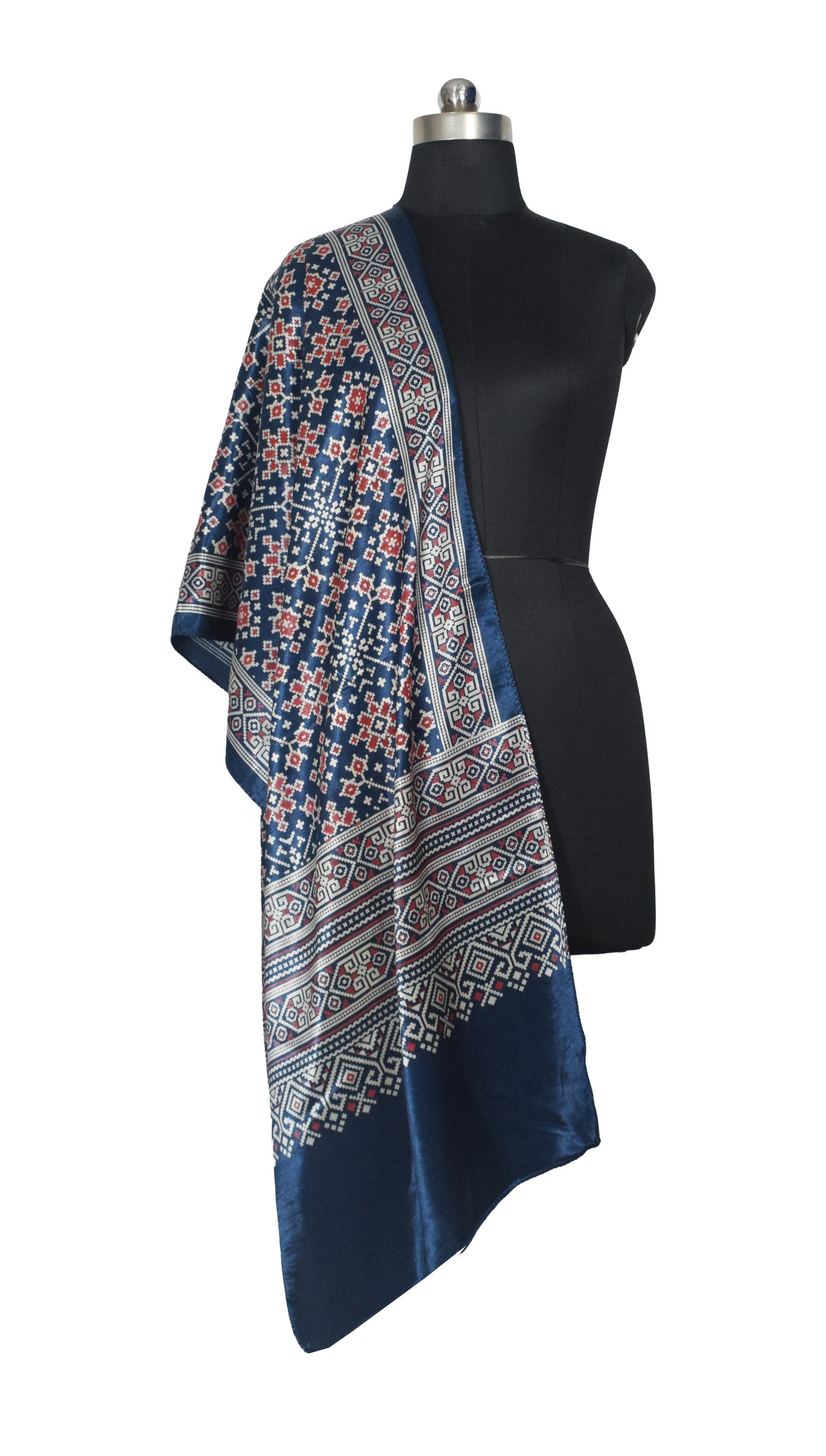 Patola Print Mashru Silk Three Colour Print ( 3 Kam ) Screen Print Stole  - 2.1 Mtr Length    -  SKU : JH24201C