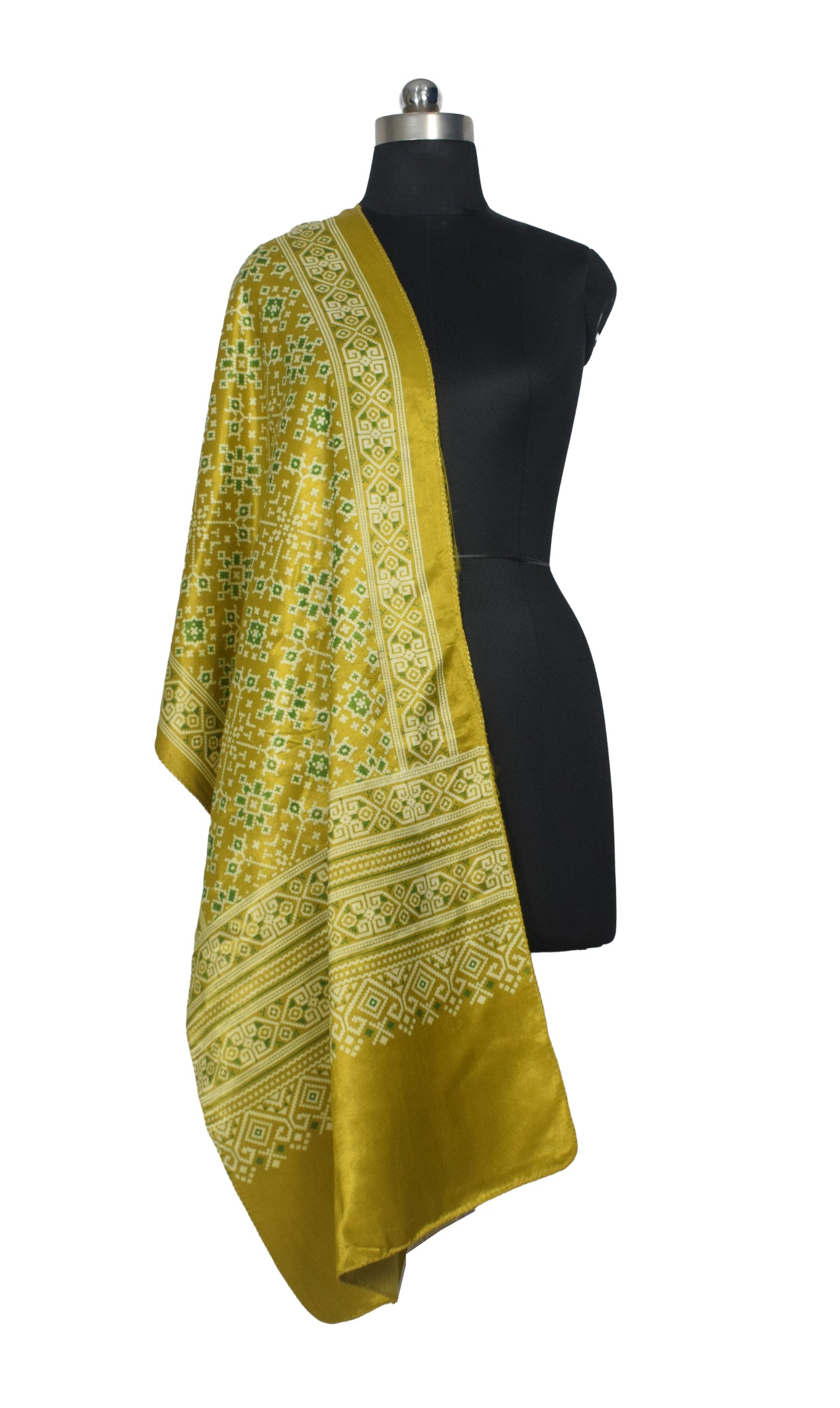 Patola Print Mashru Silk Three Colour Print ( 3 Kam ) Screen Print Stole  - 2.1 Mtr Length    -  SKU : JH24201D