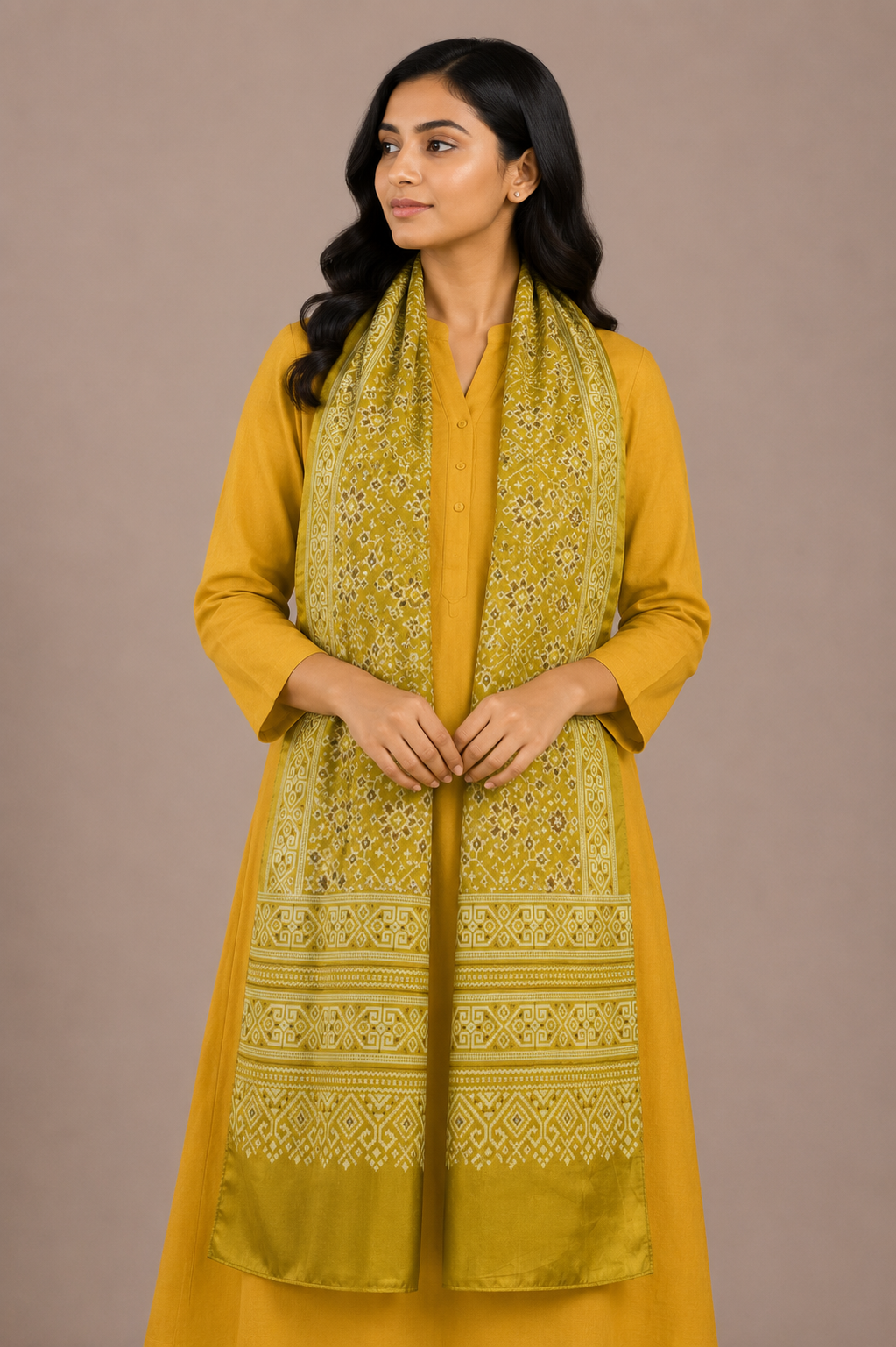 Patola Print Mashru Silk Three Colour Print ( 3 Kam ) Screen Print Stole  - 2.1 Mtr Length    -  SKU : JH24201A