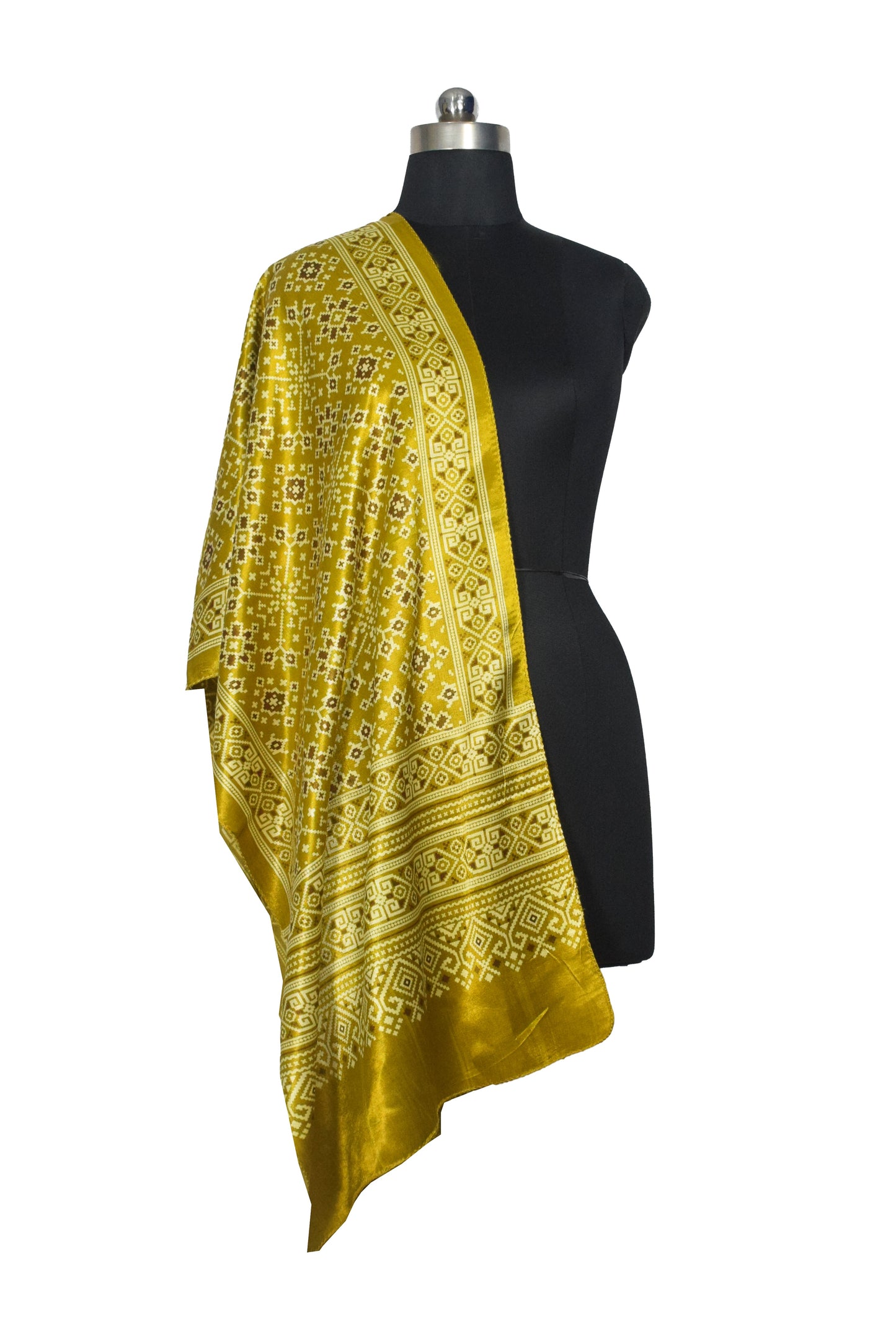 Patola Print Mashru Silk Three Colour Print ( 3 Kam ) Screen Print Stole  - 2.1 Mtr Length    -  SKU : JH24201A