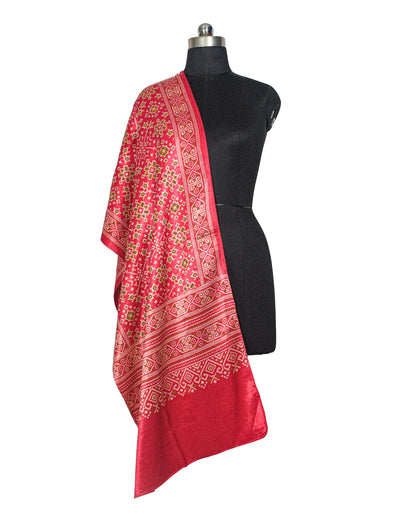 Patola Print Mashru Silk Three Colour Print ( 3 Kam ) Screen Print Stole  - 2.1 Mtr Length    -  SKU : JH24201B