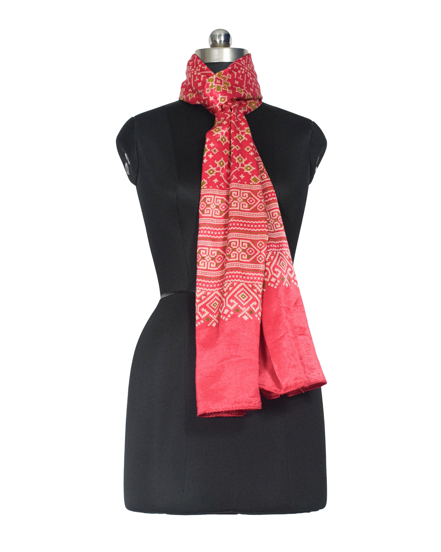 Patola Print Mashru Silk Three Colour Print ( 3 Kam ) Screen Print Stole  - 2.1 Mtr Length    -  SKU : JH24201B