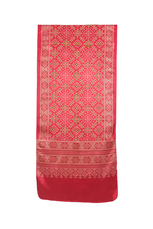Patola Print Mashru Silk Three Colour Print ( 3 Kam ) Screen Print Stole  - 2.1 Mtr Length    -  SKU : JH26102D