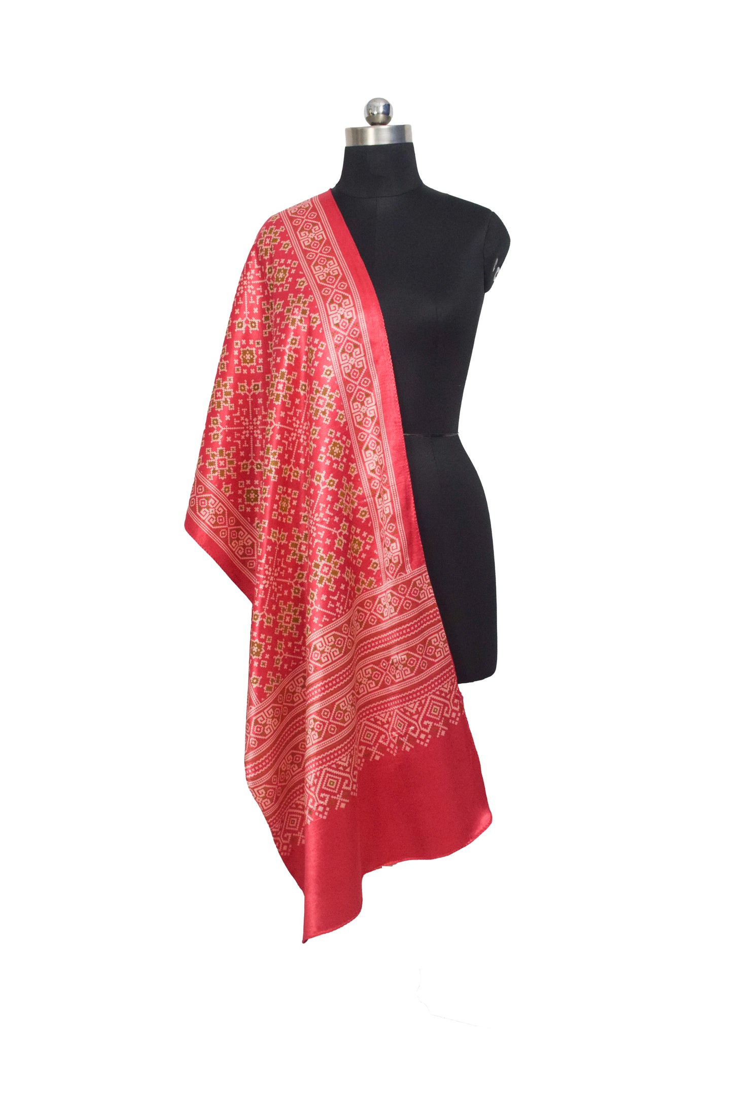 Patola Print Mashru Silk Three Colour Print ( 3 Kam ) Screen Print Stole  - 2.1 Mtr Length    -  SKU : JH26102D