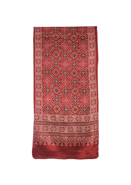 Patola Print Mashru Silk Three Colour Print ( 3 Kam ) Screen Print Stole  - 2.1 Mtr Length    -  SKU : JH26102B