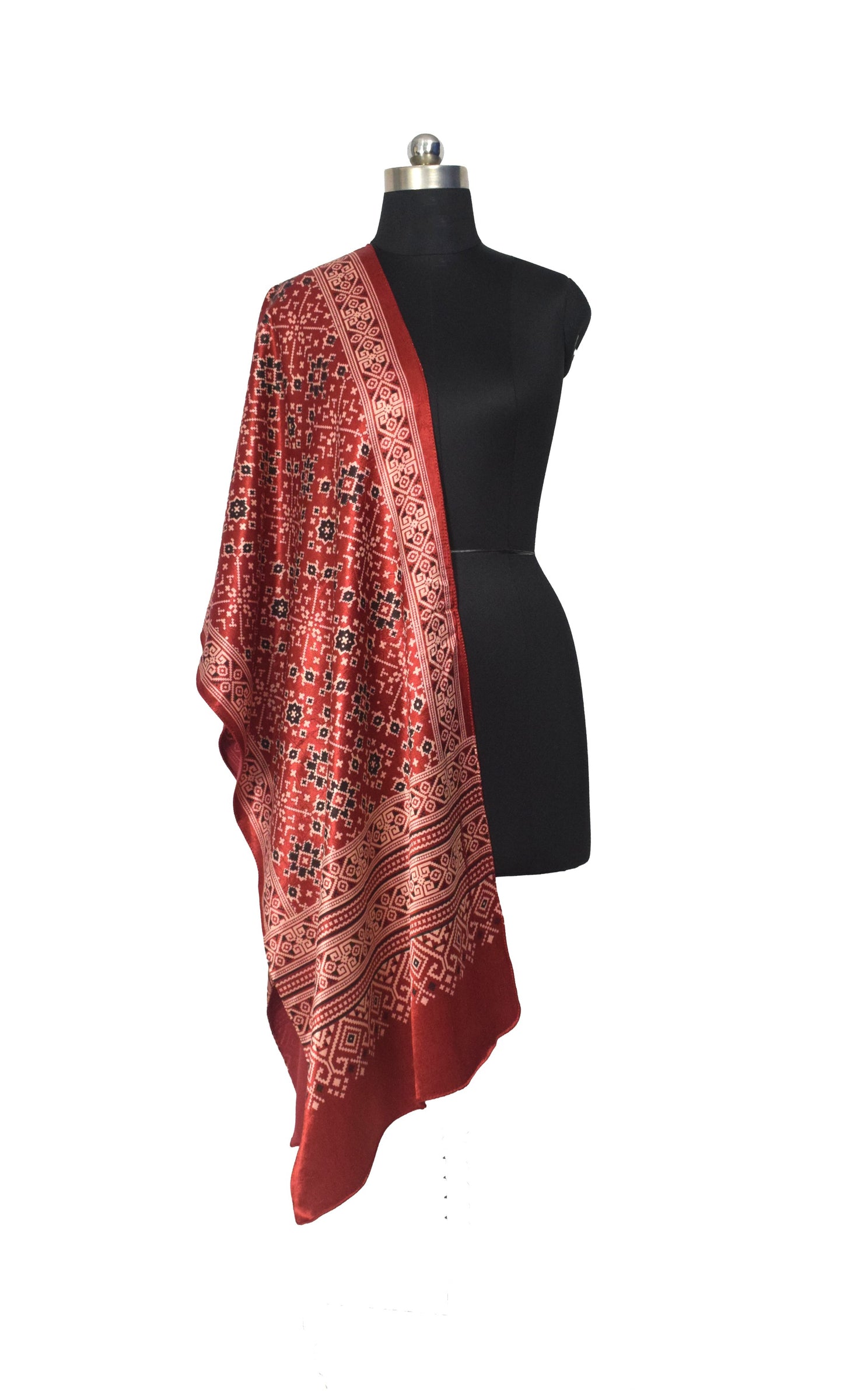 Patola Print Mashru Silk Three Colour Print ( 3 Kam ) Screen Print Stole  - 2.1 Mtr Length    -  SKU : JH26102B