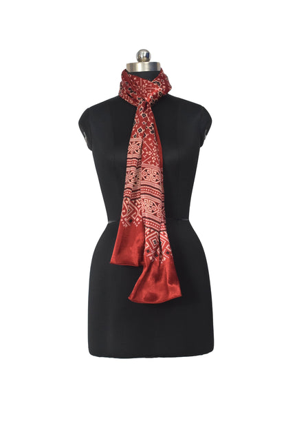 Patola Print Mashru Silk Three Colour Print ( 3 Kam ) Screen Print Stole  - 2.1 Mtr Length    -  SKU : JH26102B