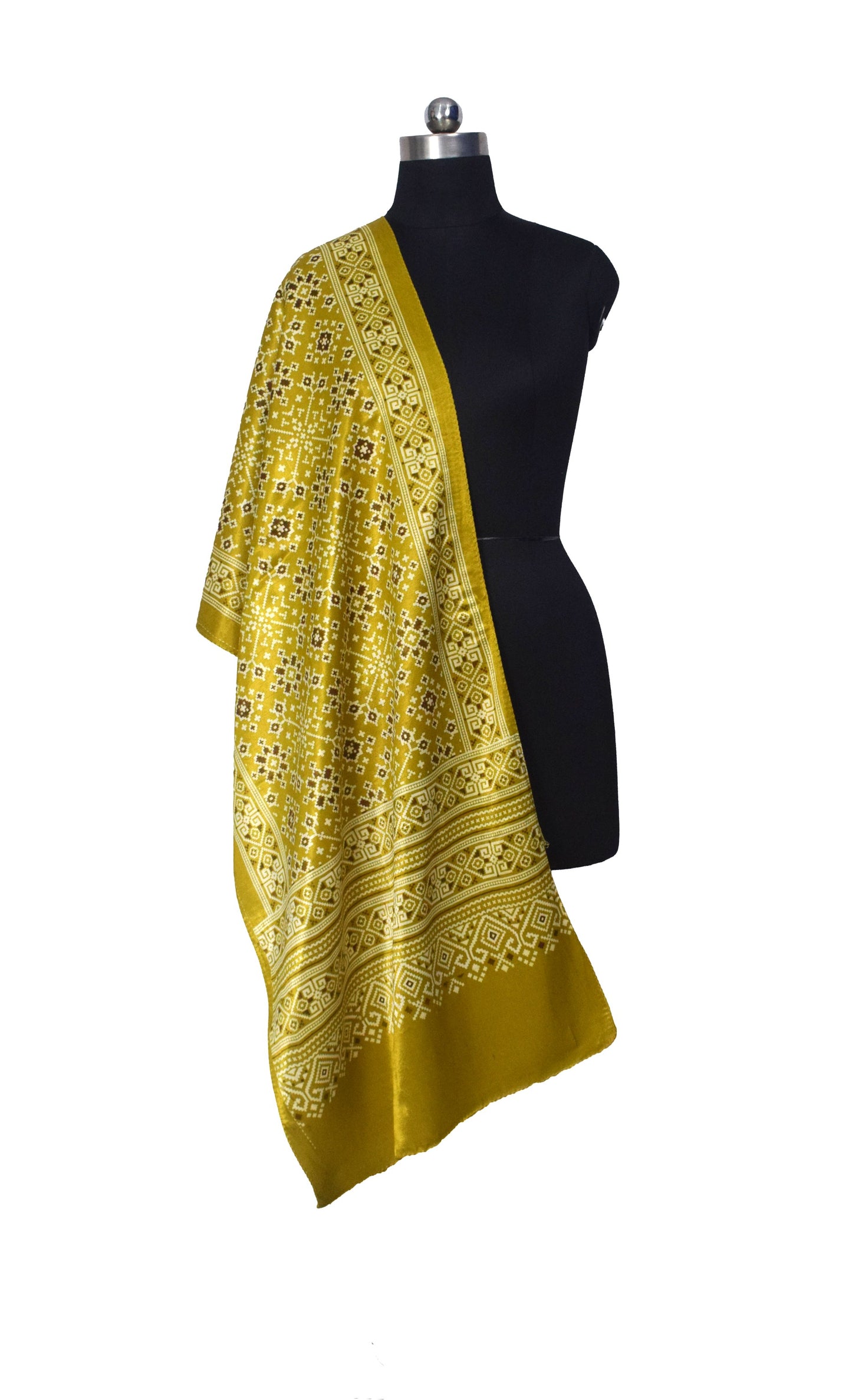 Patola Print Mashru Silk Three Colour Print ( 3 Kam ) Screen Print Stole  - 2.1 Mtr Length    -  SKU : JH26102C
