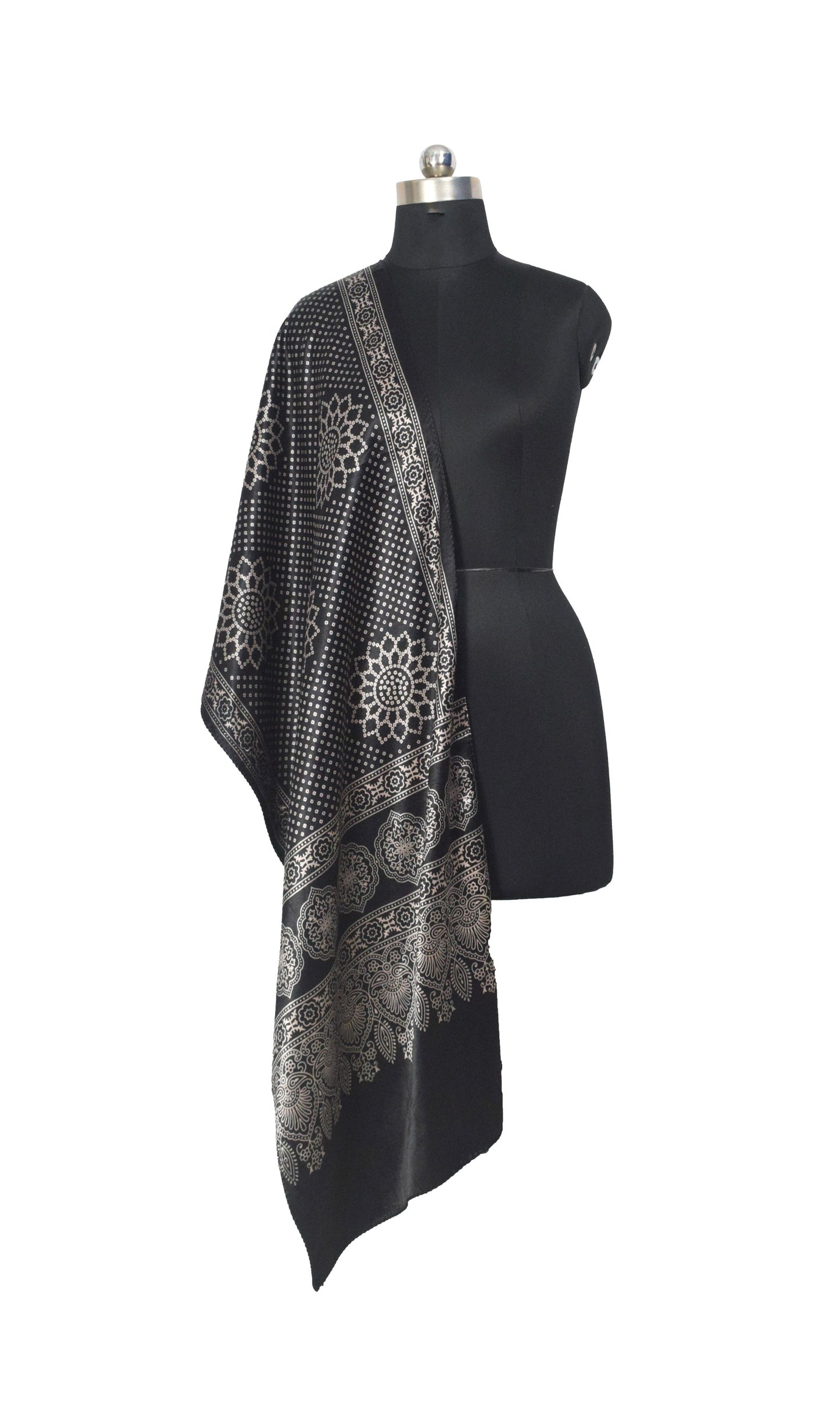 Discharge Print Mashru Silk Screen Print Hand Printed Stole  - 2.1 Mtr Length    -  SKU : JH26103B