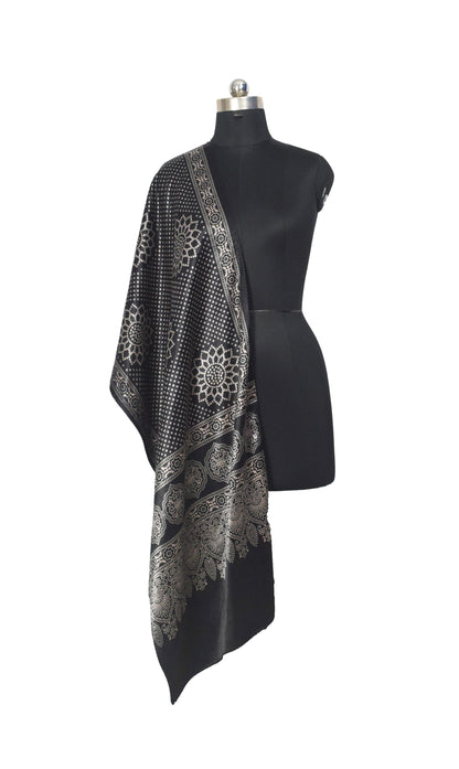Discharge Print Mashru Silk Screen Print Hand Printed Stole  - 2.1 Mtr Length    -  SKU : JH26103B