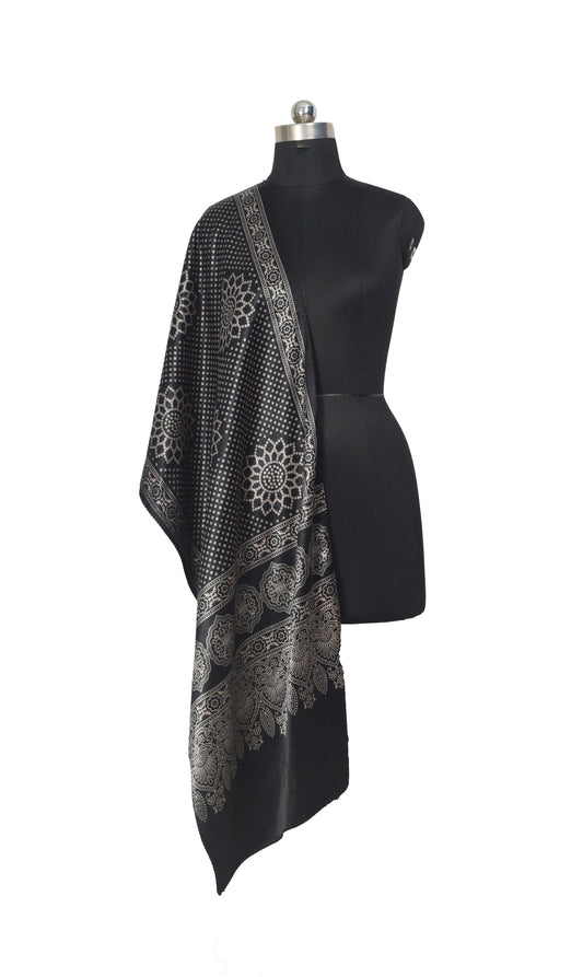 Discharge Print Mashru Silk Screen Print Hand Printed Stole  - 2.1 Mtr Length    -  SKU : JH26103C