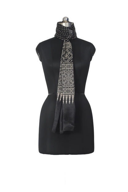 Discharge Print Mashru Silk Screen Print Hand Printed Stole  - 2.1 Mtr Length    -  SKU : JH26103C