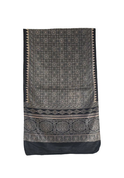 Discharge Print Mashru Silk Screen Print Hand Printed Stole  - 2.1 Mtr Length   -  SKU : RD04802B