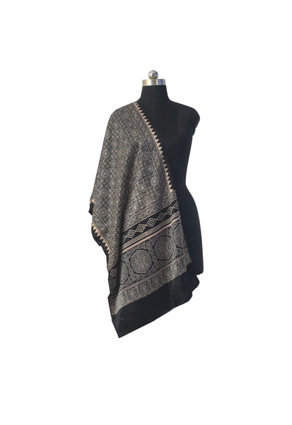 Discharge Print Mashru Silk Screen Print Hand Printed Stole  - 2.1 Mtr Length   -  SKU : RD04802B