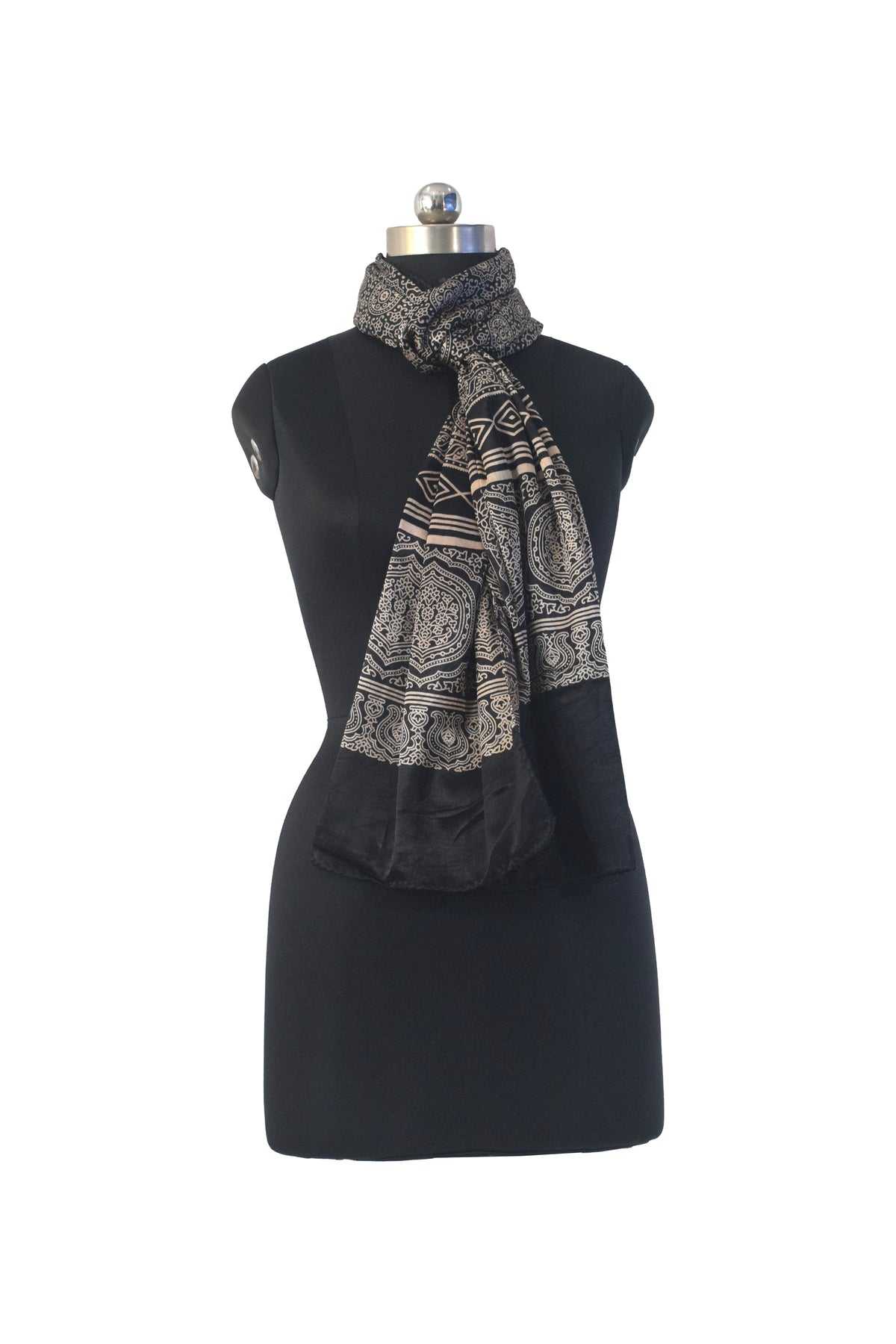 Discharge Print Mashru Silk Screen Print Hand Printed Stole  - 2.1 Mtr Length   -  SKU : RD04802B