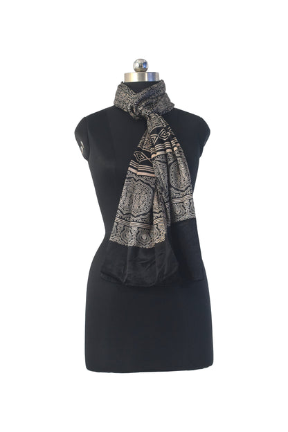 Discharge Print Mashru Silk Screen Print Hand Printed Stole  - 2.1 Mtr Length   -  SKU : RD04802B
