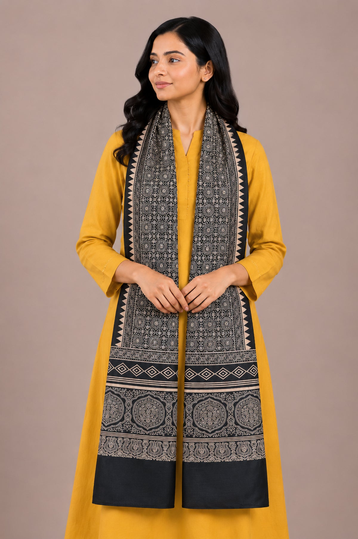Discharge Print Mashru Silk Screen Print Hand Printed Stole  - 2.1 Mtr Length   -  SKU : RD04802B