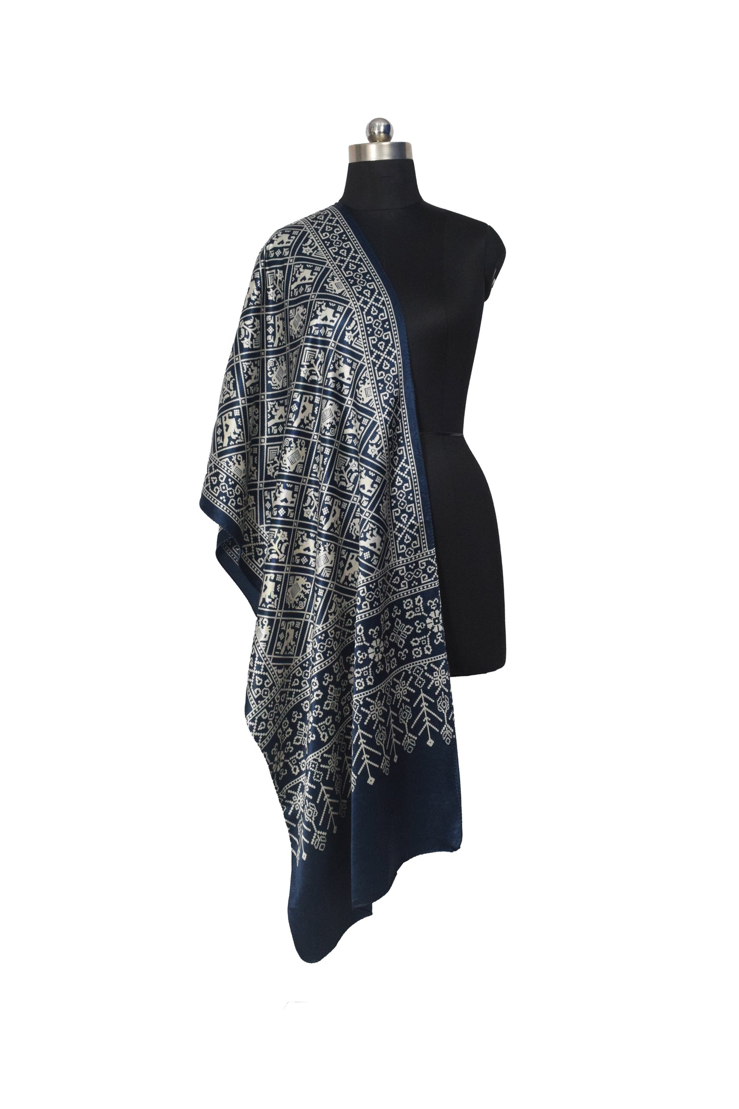 Discharge Print Mashru Silk Screen Print Hand Printed Stole  - 2.1 Mtr Length    -  SKU : JH26103D