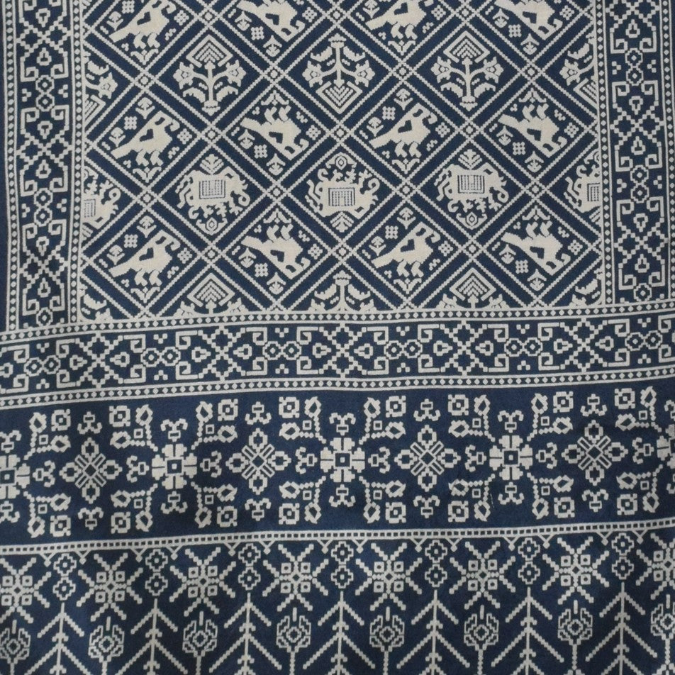 Discharge Print Mashru Silk Screen Print Hand Printed Stole  - 2.1 Mtr Length    -  SKU : JH26103D