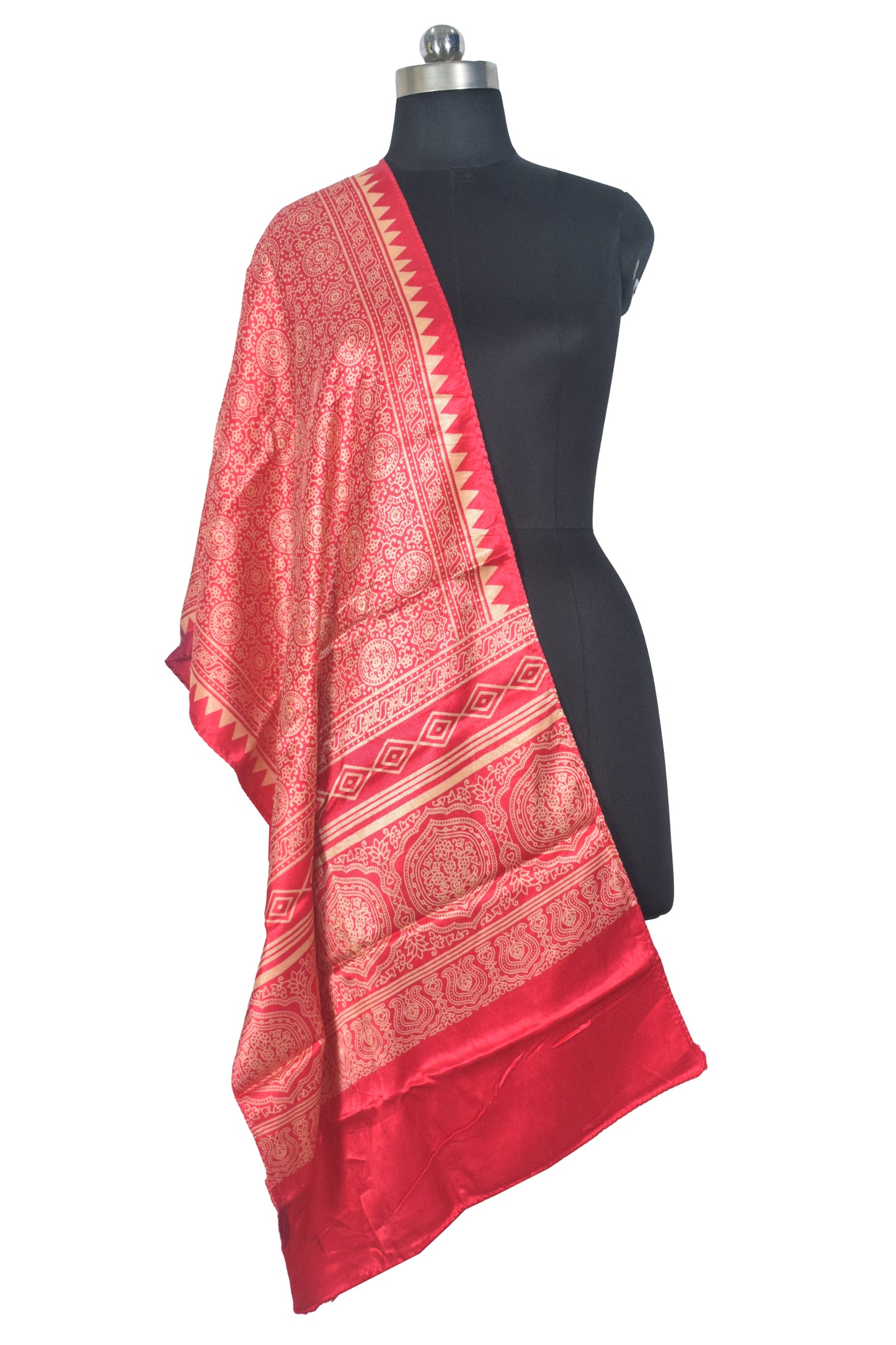 Discharge Print Mashru Silk Screen Print Hand Printed Stole  - 2.1 Mtr Length   -  SKU : RD22704A