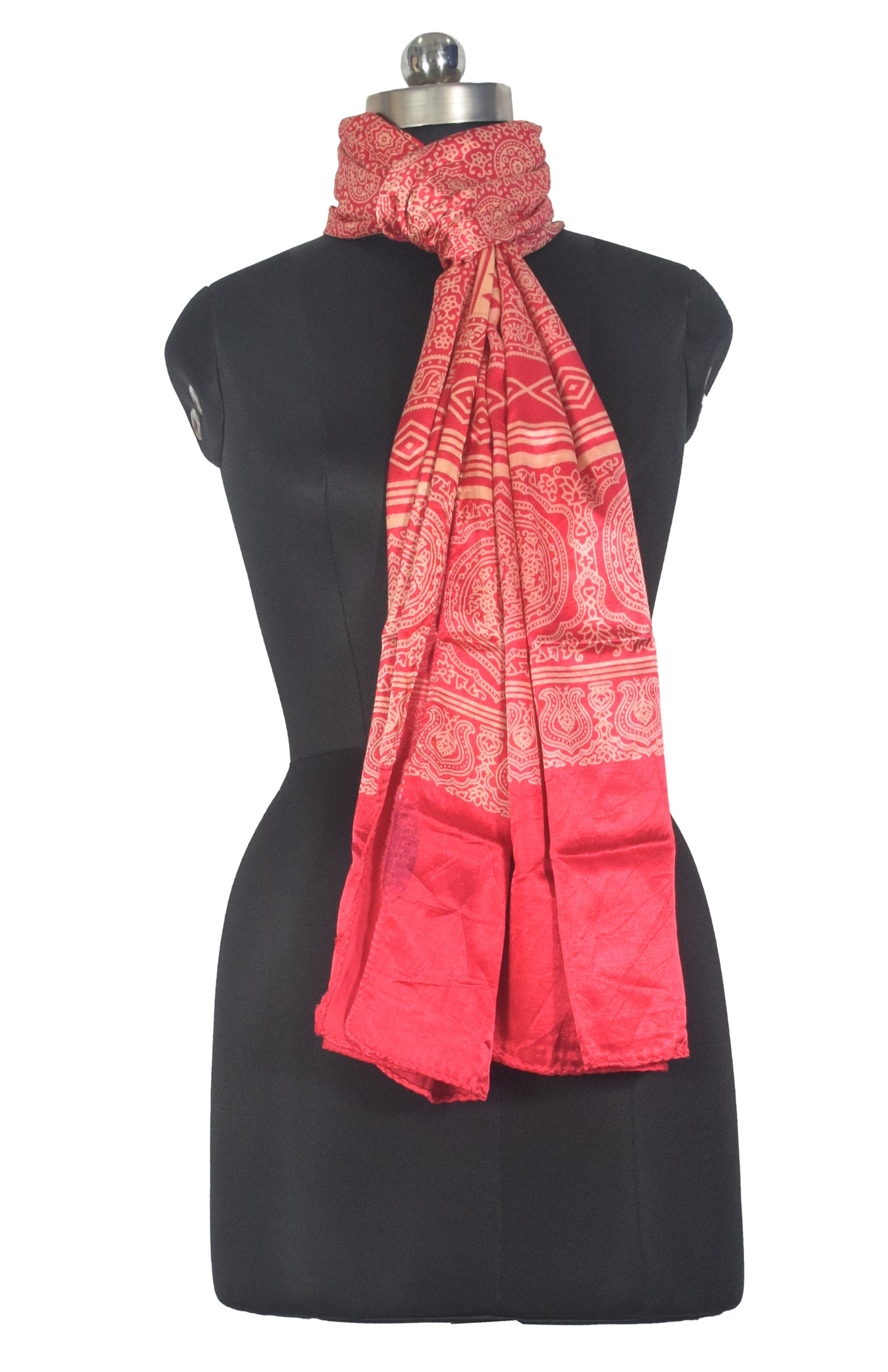 Discharge Print Mashru Silk Screen Print Hand Printed Stole  - 2.1 Mtr Length   -  SKU : RD22704A