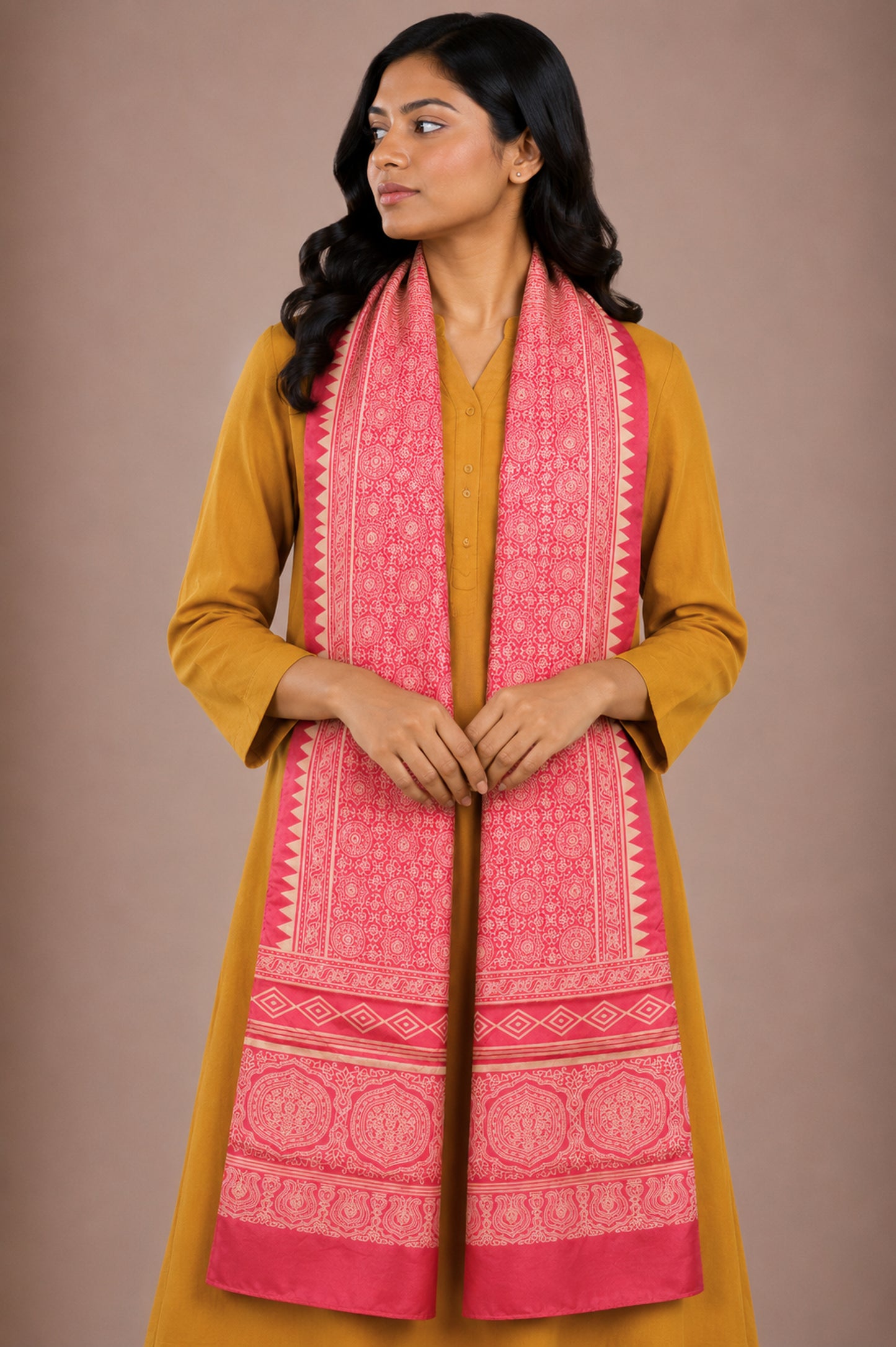 Discharge Print Mashru Silk Screen Print Hand Printed Stole  - 2.1 Mtr Length   -  SKU : RD22704A