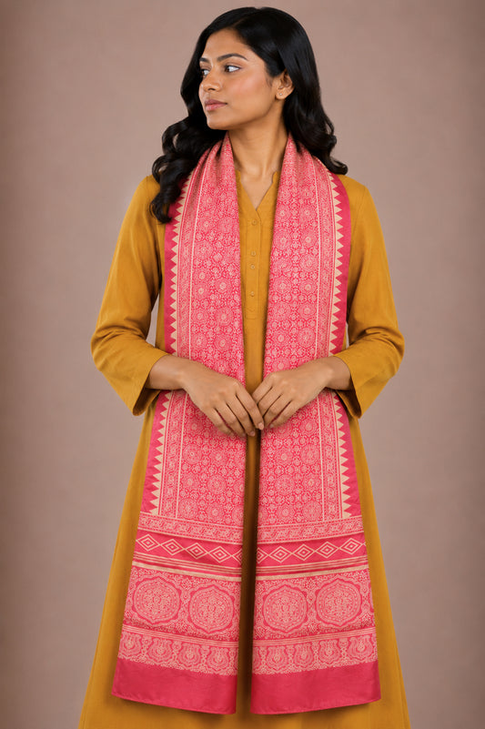 Discharge Print Mashru Silk Screen Print Hand Printed Stole  - 2.1 Mtr Length   -  SKU : RD22704A