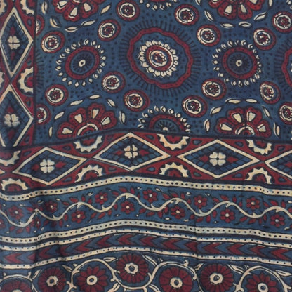 Ajrakh Modal Silk Natural Dye Hand Block Print Stole with Golden Border - with Tassels - 2.6 Mtr Length   -  SKU : MS26501B