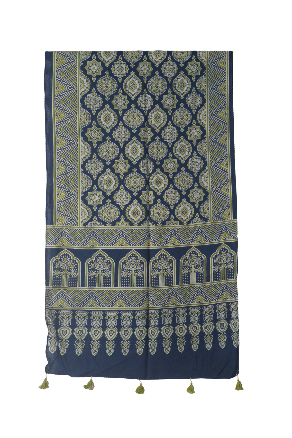 Ajrakh Rayon Screen Print Hand Printed Stole  - 2.1 Mtr Length   -  SKU : RD25702F
