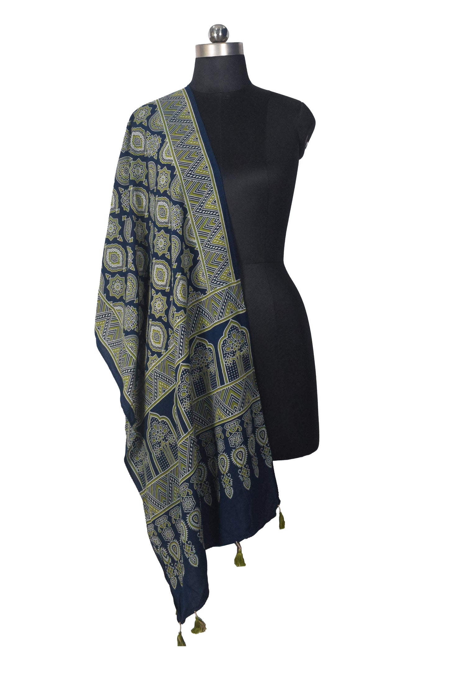 Ajrakh Rayon Screen Print Hand Printed Stole  - 2.1 Mtr Length   -  SKU : RD25702F