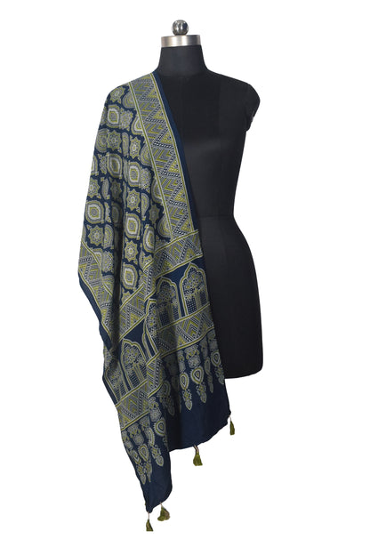 Ajrakh Rayon Screen Print Hand Printed Stole  - 2.1 Mtr Length   -  SKU : RD25702F