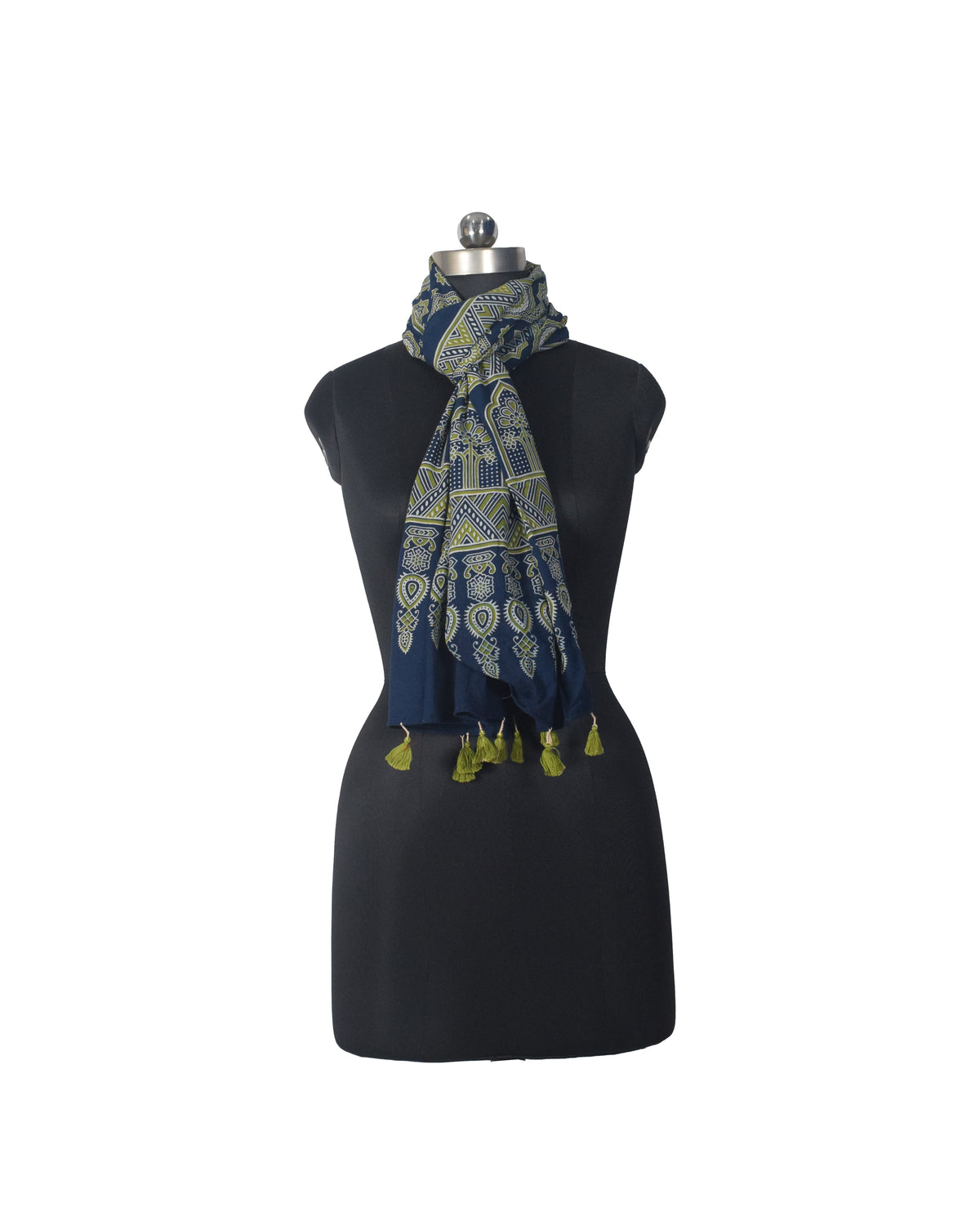 Ajrakh Rayon Screen Print Hand Printed Stole  - 2.1 Mtr Length   -  SKU : RD25702F